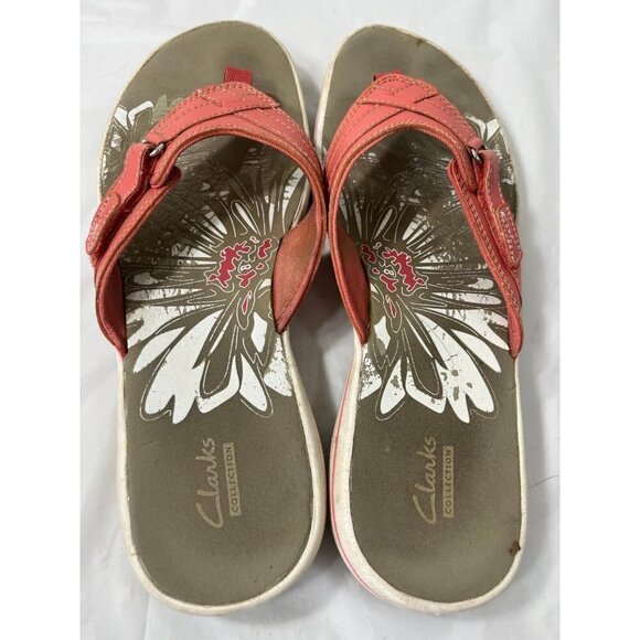 CLARKS Collection Cushion Soft Coral Sandal Flip Flops    Sz 10 - Picture 6 of 10